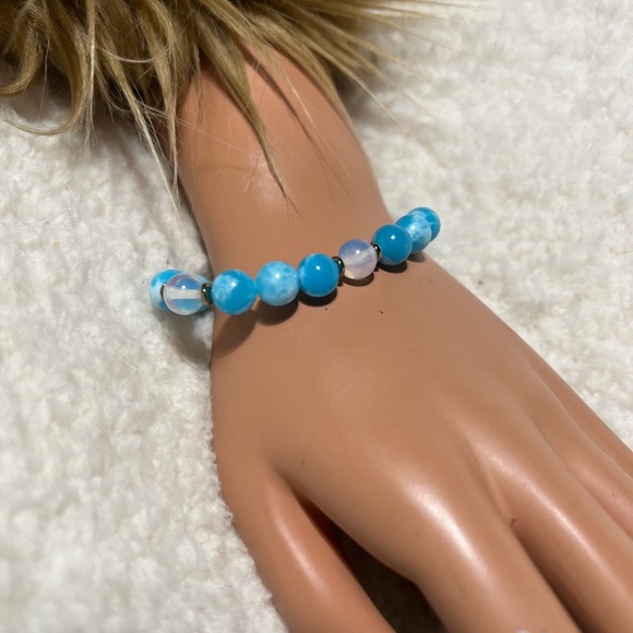 Bracelet  8-8.5mm Amazonite Aqua ,Mystic Aura Quartz - Picture 2 of 8
